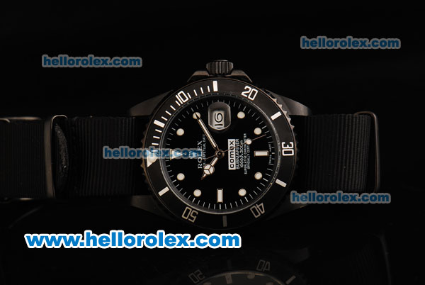 Rolex Submariner Automatic Movement PVD Case with Black Dial - Black Bezel and Black Rubber Strap - Click Image to Close